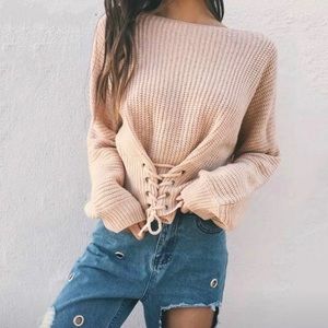 Waist Bandage Sweater Tan